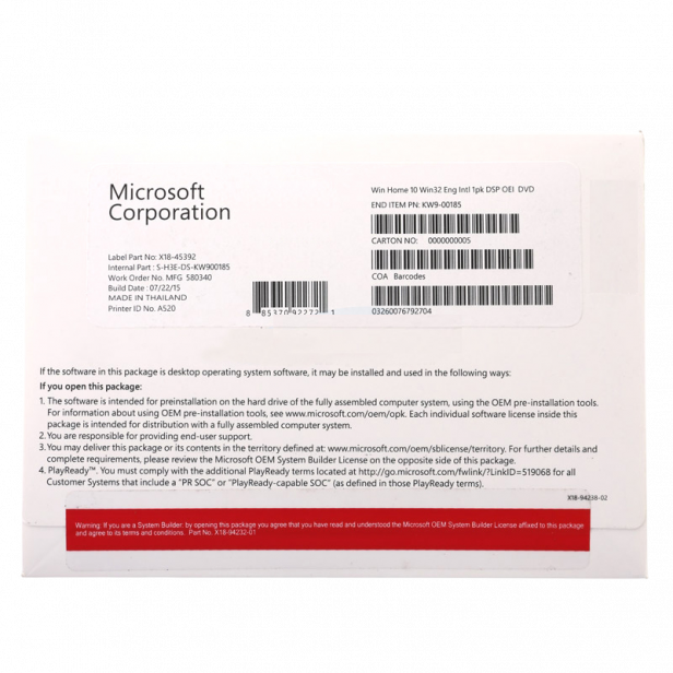 Microsoft Windows 10 Home OEI DVD x64 Microsoft Windows 10 Home OEI DVD x64